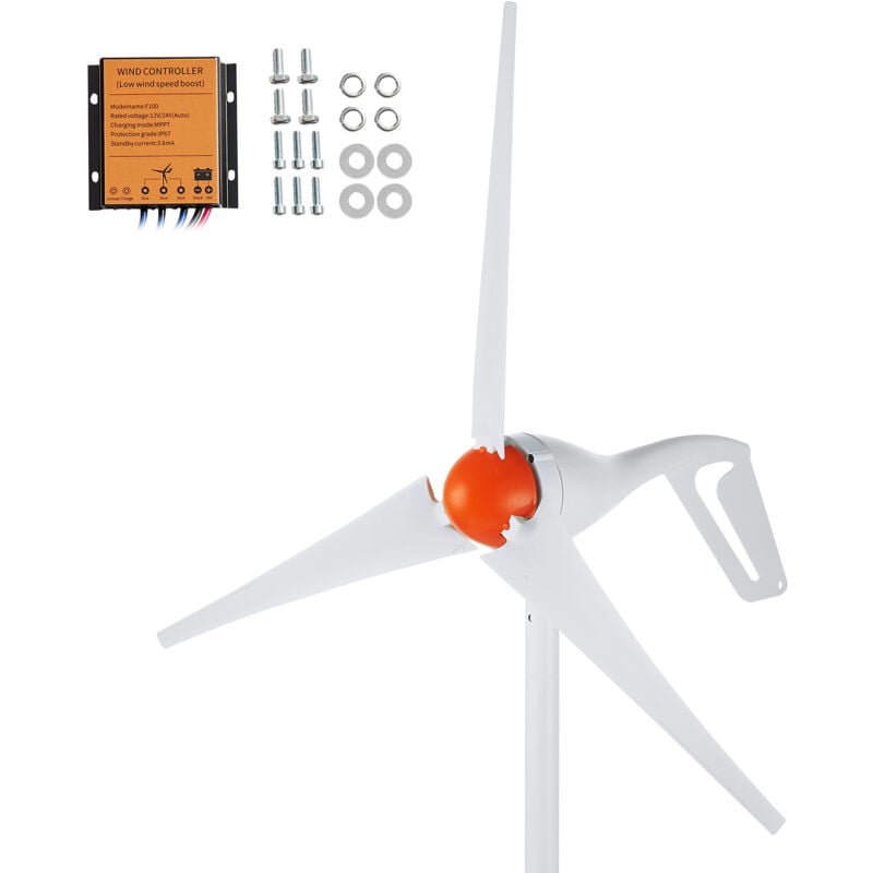 Mophorn - Générateur d'éolienne 500 w, système d'énergie éolienne à 3 pales 24 v avec contrôleur mppt, direction du vent réglable et vitesse de