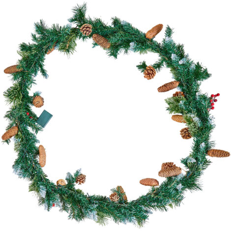 Mophorn Ghirlanda Natalizia Artificiale da 2,7 m con Luci Incorporate, Decorazione con Bacche, Aghi di Pino e Pigne, Perfetta per Mensole e Camini