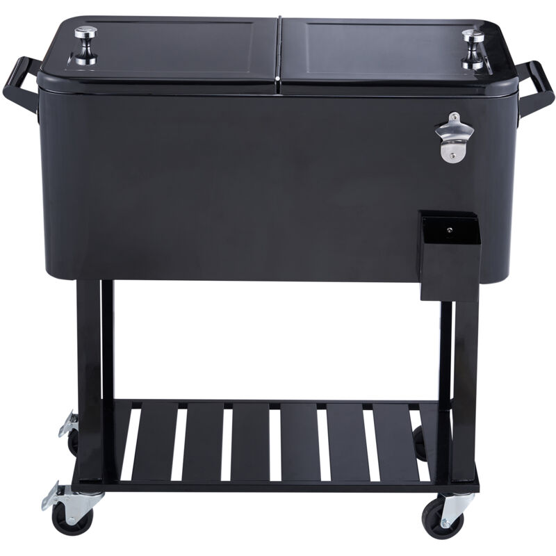 Glacière à roulettes de 80 litres, glacière portable pour bar à boissons avec roulettes, décapsuleur, poignées pour terrasse, jardin, fêtes au bord