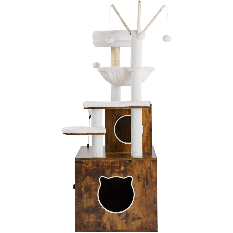 Mophorn - Grand arbre à chat avec bac à litière, 54,33 pouces de hauteur, tour à chat à plusieurs niveaux 2 en 1, condo pour chat avec perchoirs,