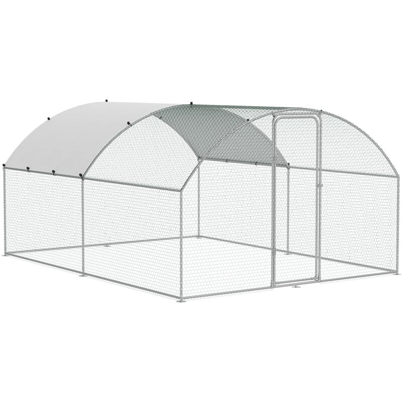 Mophorn - Grand poulailler en métal, 3 x 3 x 2 m, accès facile à la cour, couverture imperméable, toit en pente, serrure de sécurité, pour ferme