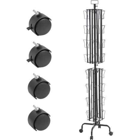 Mophorn Greeting Cards Display Rack, 32 Pockets Rotating Postcard Brochure Display Stand, 360° Spinning Card Display Rack with Sign Holder & 4 Wheels (2 Lockable) for Exhibitions Office Trade Show