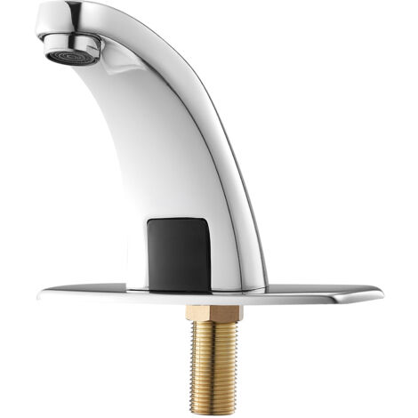 Mophorn Grifo de lavabo automático sin contacto, diseñado para agua fría, fabricado en aleación de zinc, estilo delfín, con cubierta G233, 160 x 45 x 125 mm, acabado cromado plateado