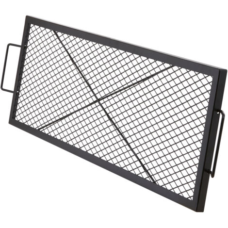 Mophorn Grille de cuisson rectangulaire X-Marks pour foyer, 44 pouces, en acier robuste, avec poignée et support en fil X, batterie de cuisine de camping portable pour fêtes en plein air, noir