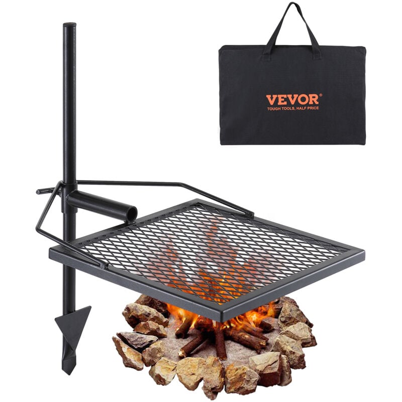 Mophorn - Grille de Feu de Camp Pivotante avec Poteau 71 cm Gril de Camping 1 Filet en Diamant 40,5x40,5 cm Grille de Cuisson en Acier Hauteur