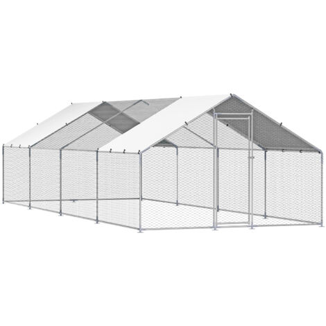 Mophorn Großer Metall-Hühnerstall, 3x8x2 m, begehbarer Auslauf mit Abdeckung, Turmdach & Sicherheitsschloss, geeignet für Enten und Kaninchen, ideal für Hinterhof und Bauernhof