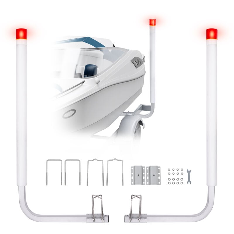 VEVOR Guides de Remorques de Bateaux 117,5 cm Largeur Reglable de 30 cm Guide de Mise a l’Eau Galvanisee en Acier avec Tube PVC et LED pour Jet-Ski