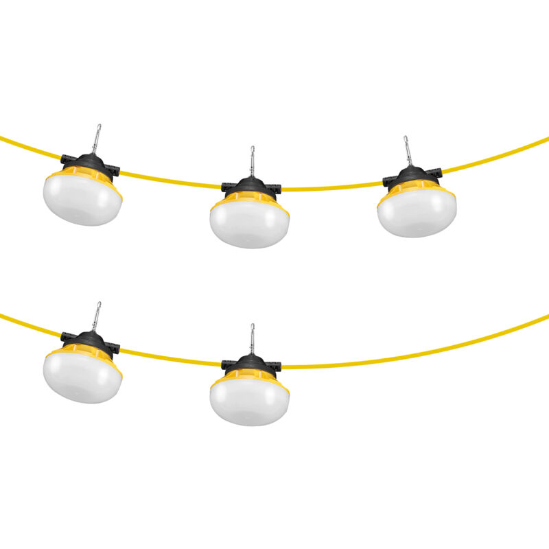 Guirlande lumineuse de chantier 50 pieds, 50 w 5 000 lm, étanche IP65,5 ampoules pour un ensemble, pouvant être reliées jusqu'à 10 ensembles - Mophorn