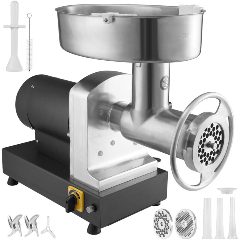 Hachoir à viande électrique 992 Lb/H, 1 100 w (4 600 w max), 2 lames, 3 plaques, machine à saucisses, kit Kubbe, acier au carbone, commercial,