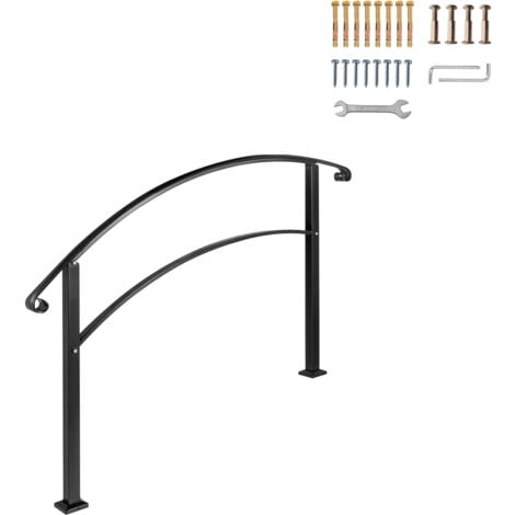 Mophorn Handrails for Outdoor Steps 1 or 3 Steps Black Wrought Iron Flexible Front Porch Hand Rail Concrete or Wooden Stairs
