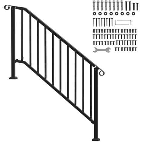 Mophorn Handrails for Outdoor Steps, 5-6 Step Stair Hand Rail Kit. Transitional Carbon Steel Railings with Installation Kit. Ideal for Seniors, Concrete Steps, Porch & Deck. Black Retro Arch