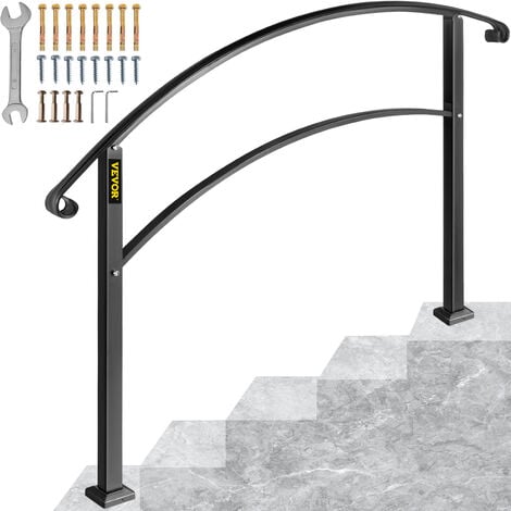Mophorn Handrails for Outdoor Steps, Fit 1 or 5 Steps Outdoor Stair Railing, Black Wrought Iron Handrail, Flexible Front Porch Hand Rail, Transitional Handrails for Concrete Steps or Wooden Stairs