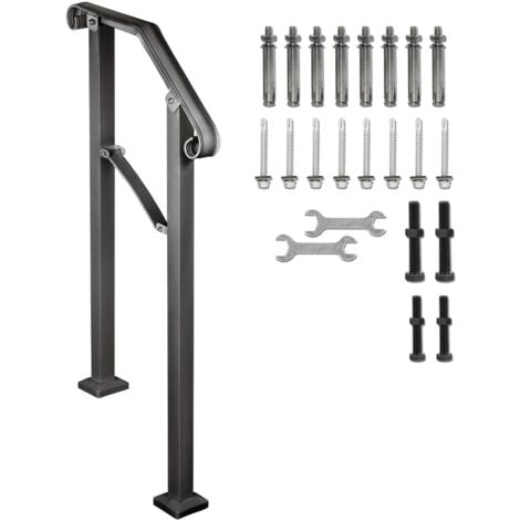 Mophorn Handrails for Outdoor Steps, Fit 2 or 3 Steps Outdoor Stair Railing, Arch2 Wrought Iron Handrail, Adjustable Porch Railing, Black Metal Handrails for Concrete or Wooden Stairs