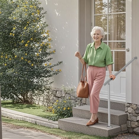 Mophorn Handrails for Outdoor Steps, Silver Deck Railing Kit 31.5in/80cm. Wall floor mounted railings with installation kit. Ideal for seniors.Durable Porch Railing & Deck Rail Kit