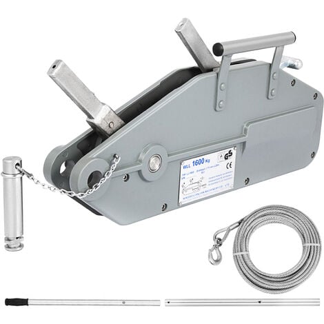 MOPHORN VEVOR Seilzug bis 1600 kg Kapazität mit Länge 25 m Drahtseil Edelstahl,12 kg Seilwinde Forstseilwinde Bremse Ziehen Spannen und Heben Handseilwinde Seildurchmesser 11 mm maximale Reiselast 2400 kg