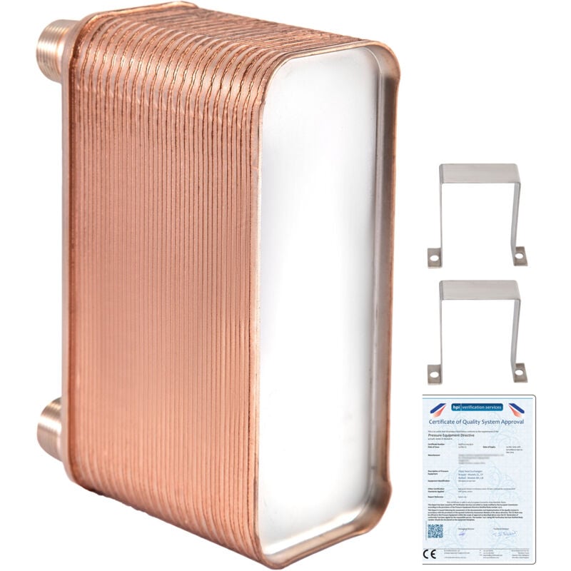 Mophorn - Heat Exchanger, 3/4 » mnpt Ports, 40 Plate Stainless Steel 316L Brazed Heat Exchanger, Plate Chiller for Hydronic Heating