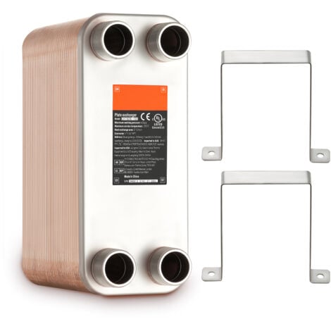 Mophorn Heat Exchanger, 5"x 12" 80 Plates Brazed Plate Heat Exchanger, Copper/316L Stainless Steel Water To Water Heat Exchanger For Floor Heating, Water Heating, Snow Melting, Beer Cooling