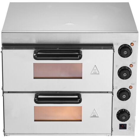 Mophorn Horno de pizza comercial de encimera, 16" de doble piso, horno de pizza electrico de acero inoxidable con piedra y mango, máquina para hacer pizza multiusos para interiores para restaurantes