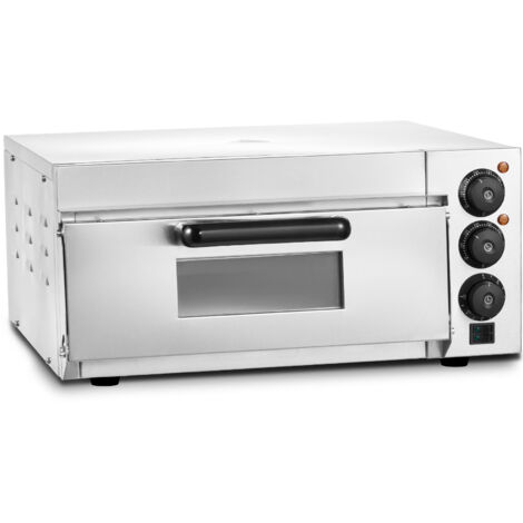 Mophorn Horno de pizza comercial de encimera, 16" de una sola capa, horno de pizza electrico de acero inoxidable con piedra y mango, máquina para hacer pizza de interior multiusos para restaurantes