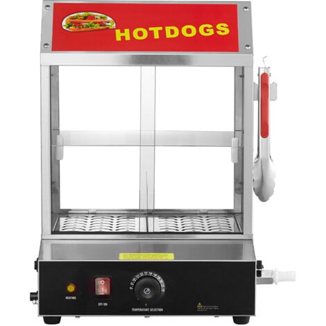 Mophorn Hot Dog Dampfgarer, 27L, 2-stufiger Hot Dog Hütten-Dampfgarer, 30℃85℃ Temperaturregelung, elektrischer Brötchenwärmer mit Schiebetüren aus gehärtetem Glas, Trennplattenzange, Edelstahl.