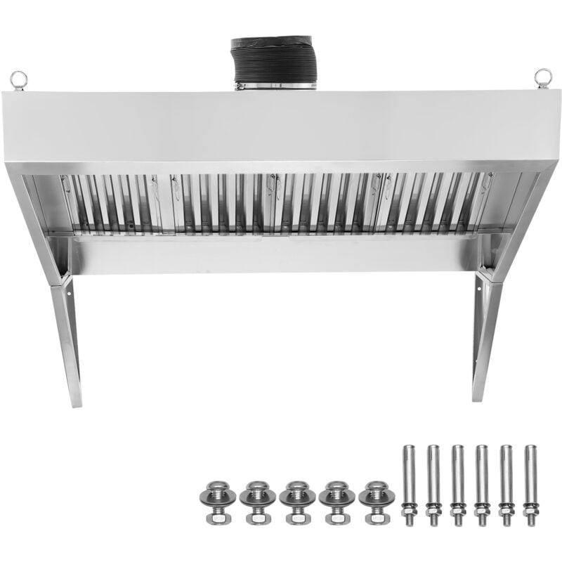 Hotte d'extraction commerciale 8 pieds pour camion-restaurant. Acier inoxydable 201. Filtres à grille amovibles en forme de u. Résistant à la