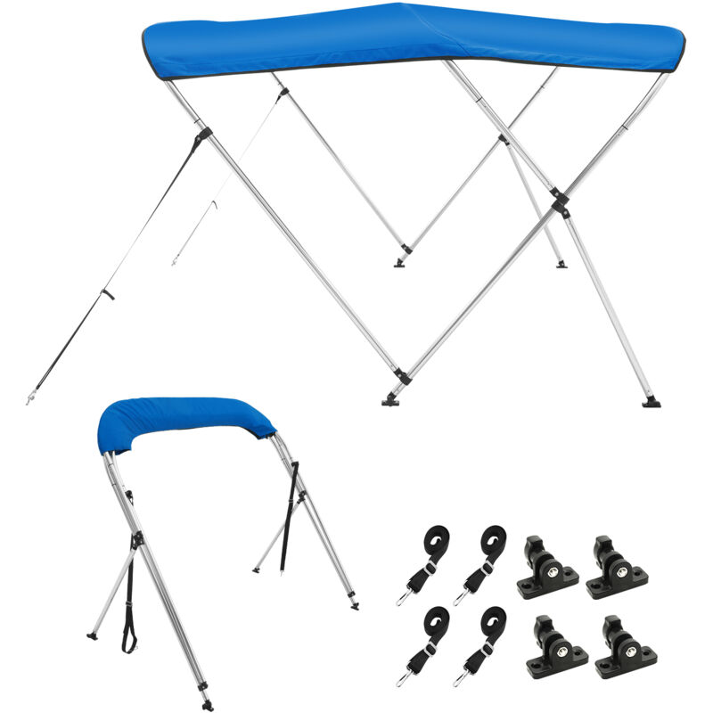 Housse de bateau Bimini à 3 nœuds, 6' de longueur x 46' de hauteur x 54' - 60' de largeur, bleu pacifique. Cadre en alliage d'aluminium de 1', auvent