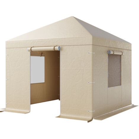 Mophorn Housse de Gazebo Hiver, 3,05x3,05 m, Couverture de Toit Rigide pour Toutes Saisons, avec Parois Latérales et Fenêtres en Maille, Fabriquée en Matériau PE Résistant, Gazebos Non Inclus