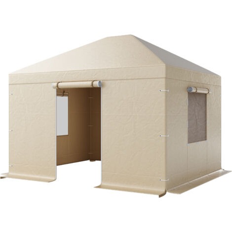 Mophorn Housse de Gazebo Hiver, 3,1x3,7 m, Couverture pour Toit Rigide Toutes Saisons, avec Parois Latérales, Fenêtres en Maille, Matériau PE Résistant, Gazebos Non Inclus