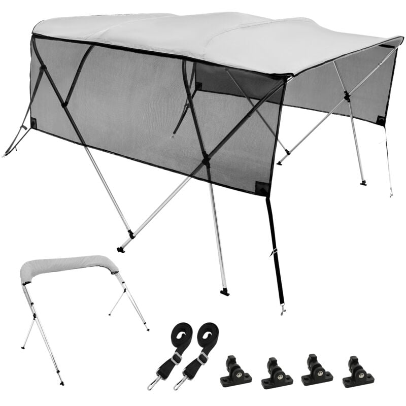Housse de protection supérieure pour bateau bimini à 4 arceaux, 8'x54'x91-96', gris clair, parois en maille amovibles, auvent en polyester 600D avec
