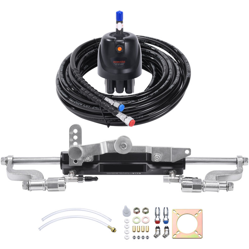 Hydraulic Outboard Steering Kit 300HP Marine Boat Helm Pump Two-Way Cylinder 26ft Hose Single-Engine - Mophorn