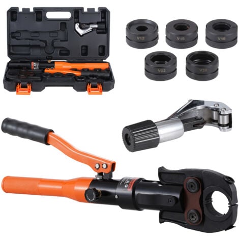 Mophorn Hydraulisches Rohr-Crimpwerkzeug für Kupferrohrverbindungen, Presszange mit V12, V15, V18, V22, V28 Schnellwechselbacken, 360° drehbares Pressset für beengte Platzverhältnisse