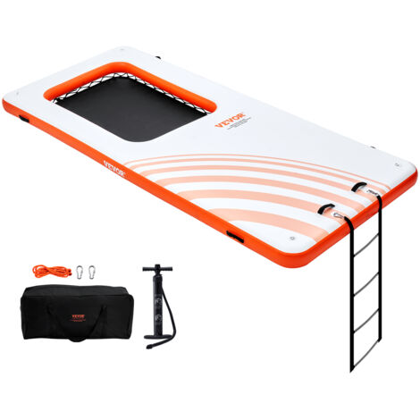 Mophorn Inflatable Floating Dock, 15x6.5FT Inflatable Dock Platform with 46FT Trampoline Mesh Pool, Non-Slip Floating Platform Water Mat with Portable Bag & Detachable Ladder