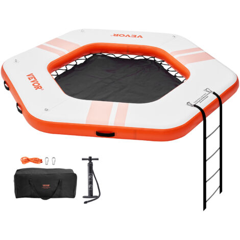 Mophorn Inflatable Floating Dock, ø8.5FT Inflatable Dock Platform with ø5FT Trampoline Mesh Pool, Non-Slip Floating Platform Water Mat with Portable Bag & Detachable Ladder for Pool Beach Relaxation