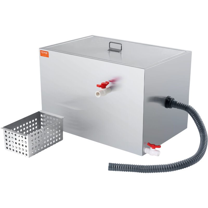 Vevor Intercepteur a Graisse Commercial, Separateur de Graisse 18 kg, Bac a Graisse Entree Laterale, sous lEvier en Inox, Separateur Huile-Eau deEaux