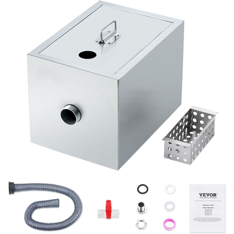 Vevor Intercepteur a Graisse Commercial, Separateur de Graisse 3,6 kg, Bac a Graisse Entree Superieure,sous lEvier en Inox, Separateur Huile-Eau