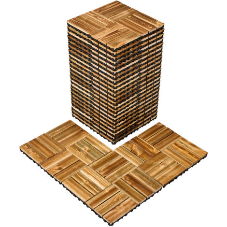 Mophorn Interlocking Deck Tiles - 27 Pack Solid Wood, 12"x12", Waterproof for Stylish Outdoor & Indoor Spaces
