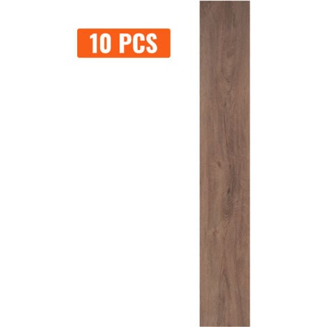 Mophorn Interlocking Vinyl Floor Tiles 1220 x 185 mm, 10 Tiles 5.5mm Thick, Deep Brown Wood Grain, DIY Snap Together Flooring for Kitchen, Bathroom, Living Room, Easy Installation