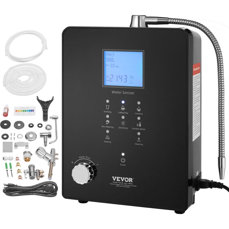 Vevor Ioniseur deEau ph 3-11,2 Purificateur deEau a lAcide Alcalin orp +500 a -800 mV Electrolyseur Electrode 9 Plaques 6 Reglages d'Eau 9000 l par