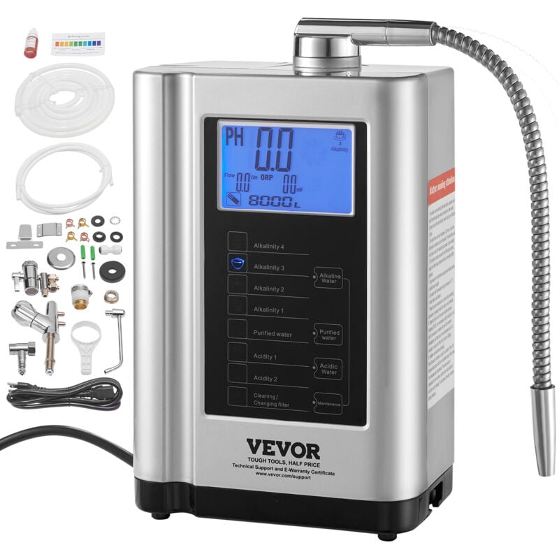 Mophorn - vevor Ioniseur deEau ph 3,5-10,5 Purificateur deEau a lAcide Alcalin orp +500 a -650 mV Electrolyseur Electrode 7 Plaques 7 Reglages d'Eau