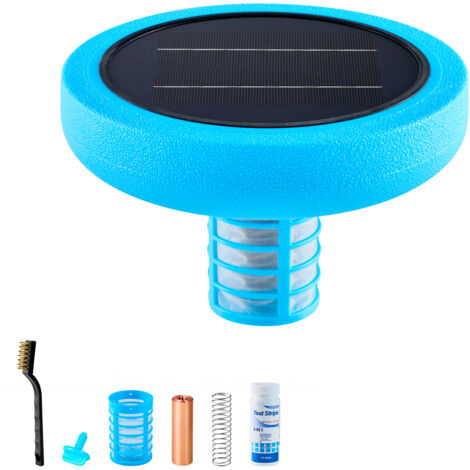 Mophorn Ioniseur solaire pour piscine, purificateur à ions de cuivre rond, adapté jusqu'à 132489 L, nettoyeur flottant automatique pour piscines, spas et bains à remous, avec anode en cuivre et brosse