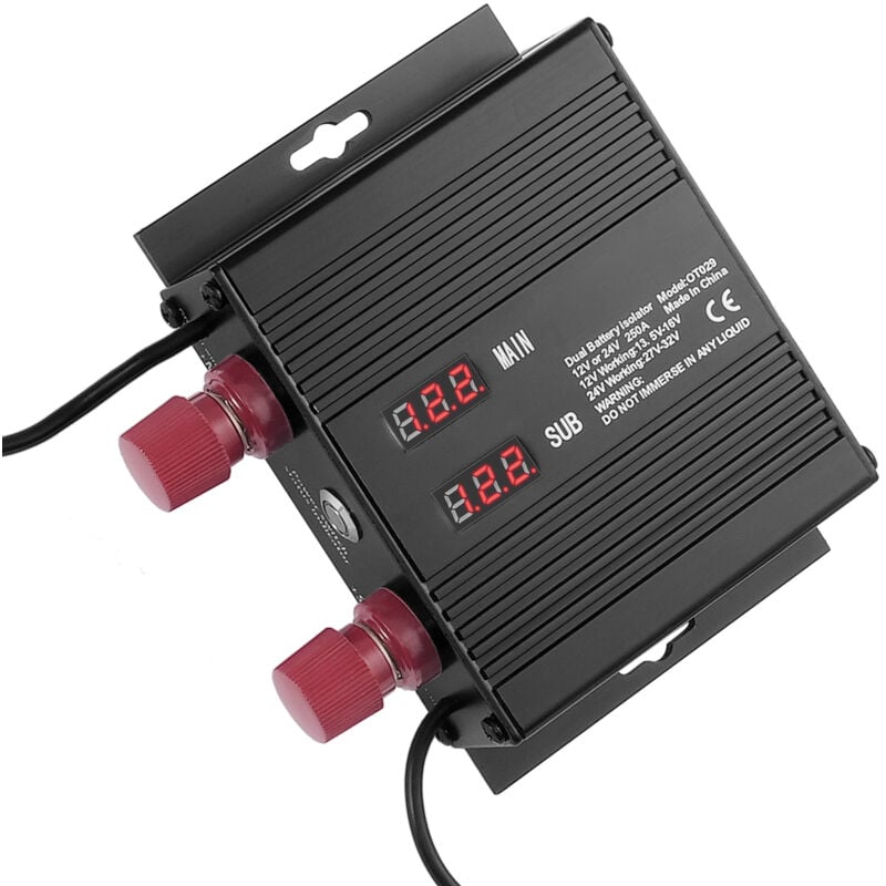 Mophorn - Isolateur intelligent de batterie double 250 amp, 12 V/24 v, vsr universel avec écran lcd, pour voiture, camion, etc. Contrôle de batterie.