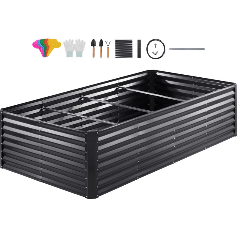 Jardinière surélevée 94.5x47.2x23.6 pouces Boîte à plantes en métal galvanisé Gris foncé Boîte à plantes d'extérieur pour fleurs/légumes/herbes dans