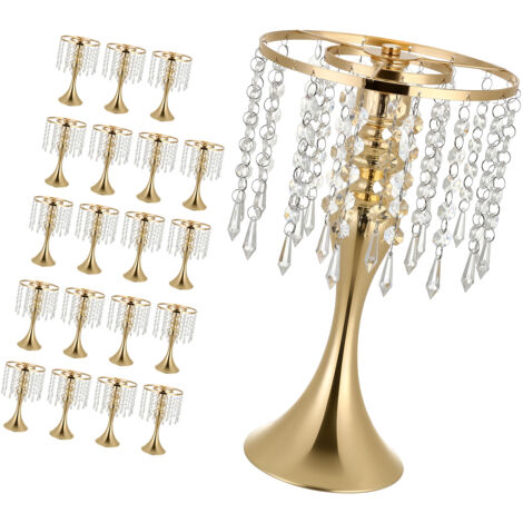 Mophorn Jarrones decorativos, conjunto de 20 unidades, florero metálico dorado con cadena de cristal, altura de 33,5 cm, ideal como centro de mesa para bodas, decoración de banquetes, ceremonias