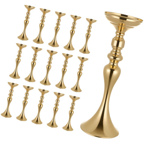 Mophorn Jarrones Decorativos, Juego de 16 Piezas, Floreros de Candelero de Metal Dorado, Altura de 38 cm, Centro de Mesa para Bodas, Diseño Clásico, Ideal para Decoración de Banquetes