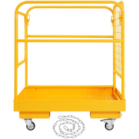 Mophorn Jaula de Seguridad Carretilla Elevadora Carga 544kg Plataforma de Trabajo Plegable 92x92cm 1-2 personas Ruedas Giratorias Bloqueables Cadena de Drenaje con Orificio Seguridad para Trabajo Aere
