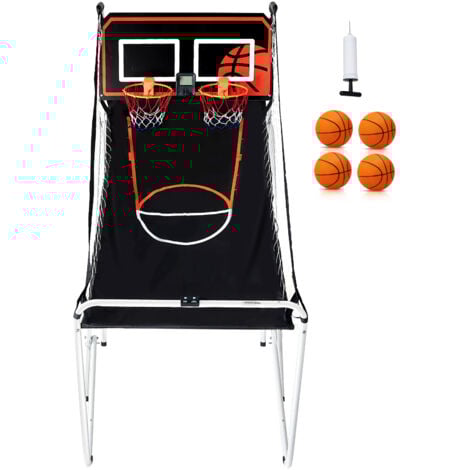Mophorn Jeu d'arcade de basket-ball pliable, sport d'intérieur pour 2 joueurs, 4 balles, 8 modes, tableau de bord électronique LCD, pompe de gonflage, pour enfants et adultes (noir et blanc)