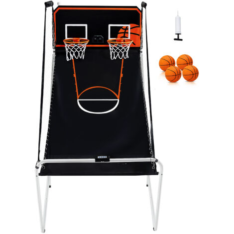 Mophorn Jeu d'arcade de basket-ball pliable, sport d'intérieur pour 2 joueurs, 4 balles, 8 modes, tableau de bord électronique, pompe de gonflage, pour enfants et adultes (noir et blanc)