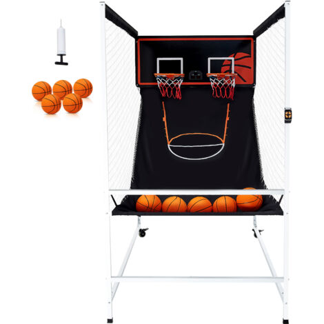 Mophorn Jeu de basket-ball d'arcade, sport d'intérieur pour 2 joueurs, 5 balles, 8 modes, tableau de bord, pompe de gonflage, pour enfants et adultes (noir et blanc)