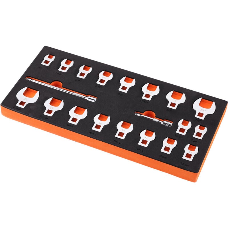 Mophorn - jeu de clés à molette, 20 pièces, entraînement 3/8' avec 2 barres d'extension et organisateur eva, sae 3/8'-7/8' et métrique 10-22 mm,