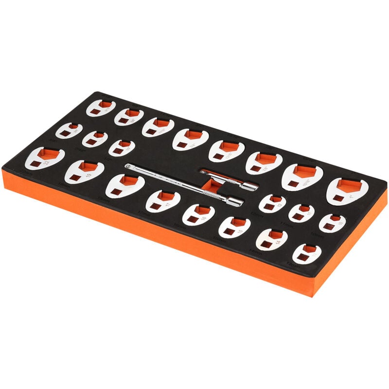 Mophorn Jeu de clés à pied-de-biche à entraînement 3/8", 24 pièces avec 2 barres d'extension, SAE 3/8"-1" et métrique 10-22 mm, acier CR-MO,